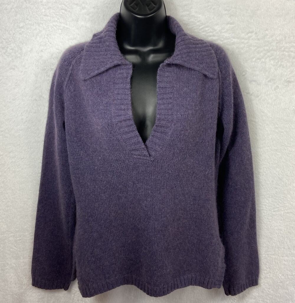 Eddie Bauer Cotton Angora Blend Sweater Women’s Collared V Neck Quiet Luxury M